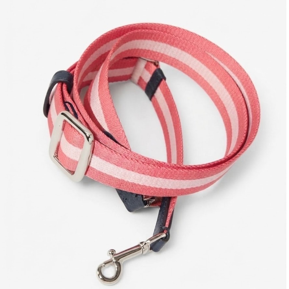 Coach Pink White Striped Webbing Adjustable Handbag Strap Leather Trim Silver
